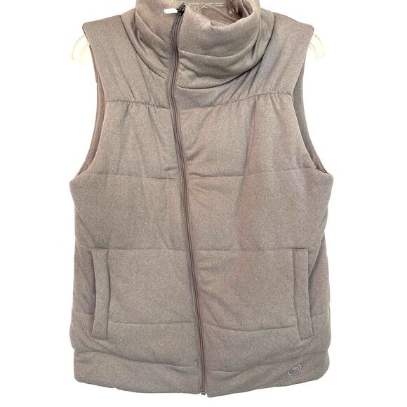 SAVVI Jackets & Blazers - Savvi MEG Asymmetrical Zip Front High Collar Quilted Vest in Taupe Size Large
